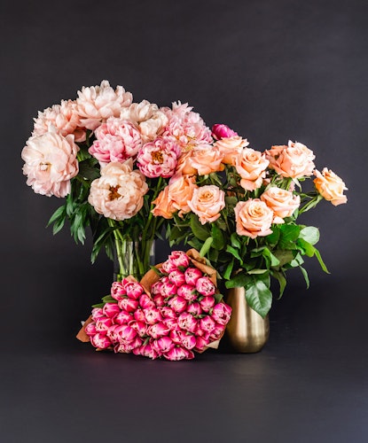 Three soft pink and coral bouquets from the surprise blooms in the Super Gift Trio.