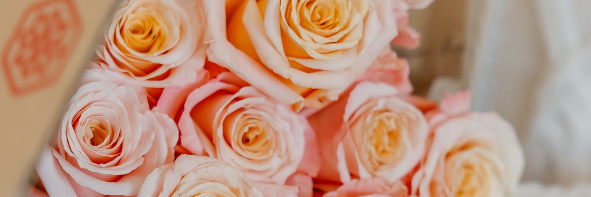 Lovely bouquet of pink and peach roses, artfully arranged for any celebration.