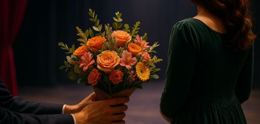 A vibrant bouquet of orange and pink flowers, beautifully presented, perfect for any occasion.