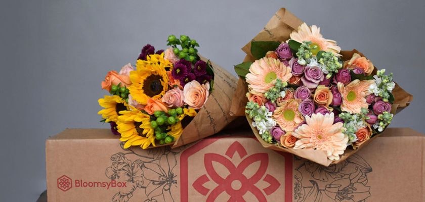 Vibrant floral arrangements featuring sunflowers, roses, and gerbera daisies in eco-friendly packaging.