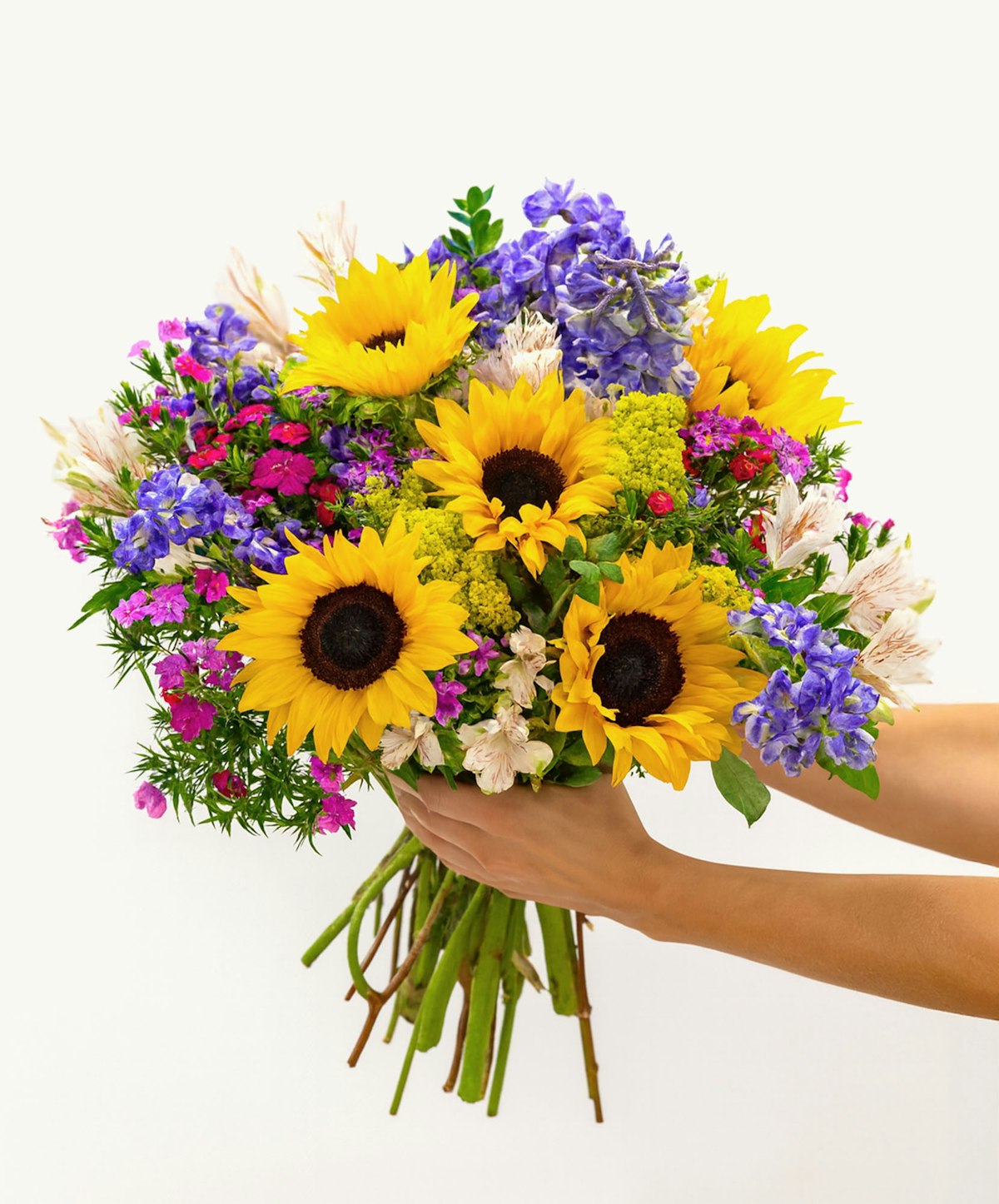 Sweet Like Honey | Sunflowers with white alstroemerias and delphinium