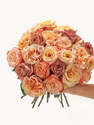 Vibrant bouquet of pastel roses in peach, pink, and cream tones, perfect for celebrations.