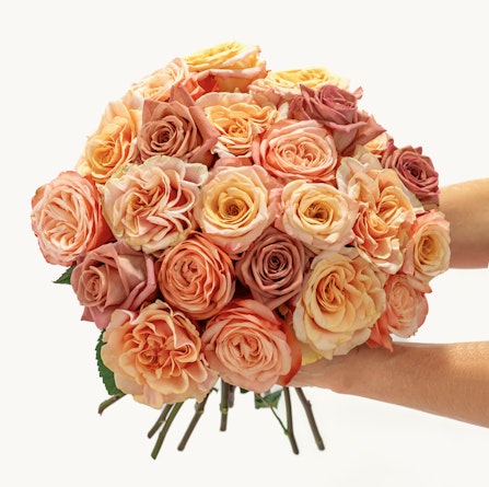 Vibrant bouquet of pastel roses in peach, pink, and cream tones, perfect for celebrations.
