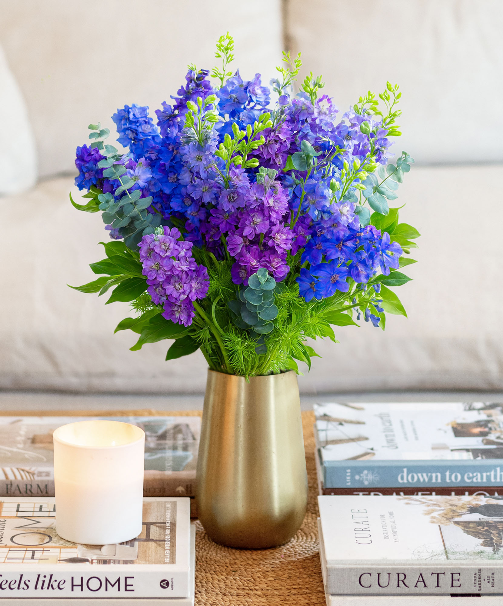 Blue Botanica | Dark and light blue delphinium with eucalyptus