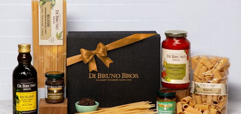 Gourmet pasta gift box featuring sauces, oils, and specialty items for culinary enthusiasts.