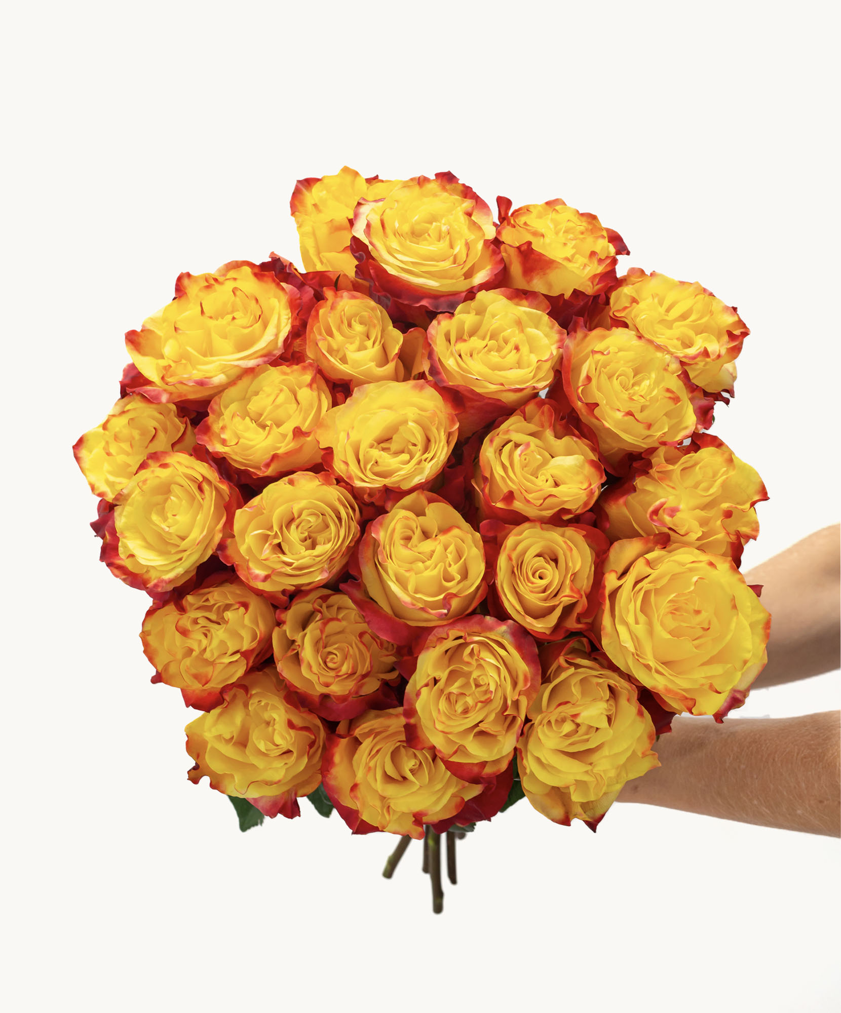 Vibrant bouquet of yellow and orange roses, perfect for cheerful celebrations and gifts.