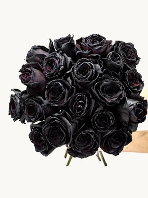 Stunning bouquet of deep black roses, elegantly arranged for a unique floral gift.