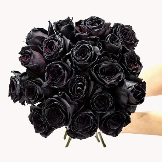 Stunning bouquet of deep black roses, elegantly arranged for a unique floral gift.