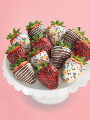 Deliciously decorated strawberries dipped in chocolate, perfect for celebrations.
