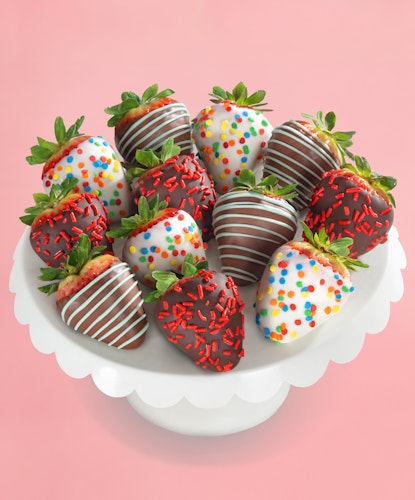 Deliciously decorated strawberries dipped in chocolate, perfect for celebrations.