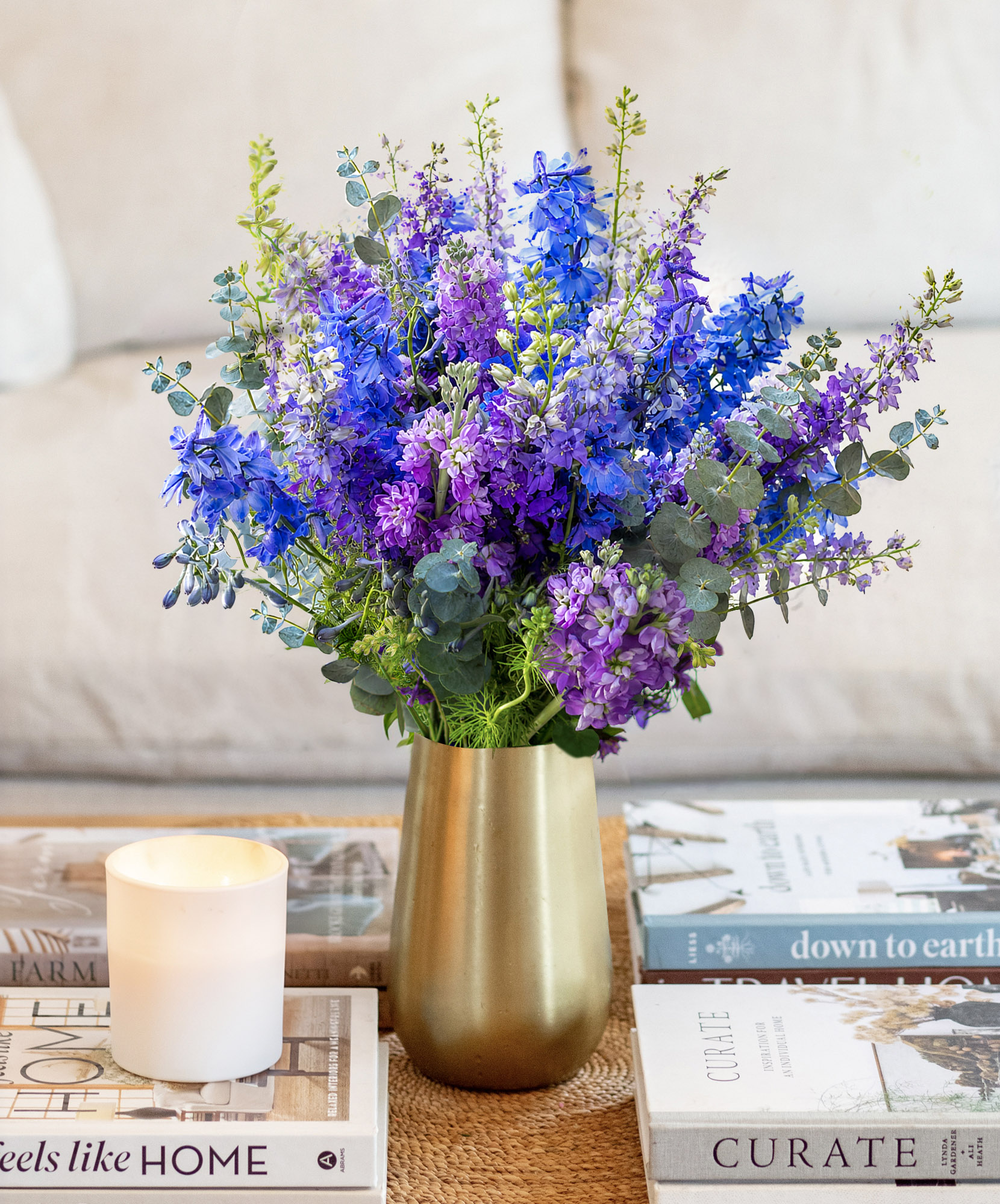 Blue Botanica | Dark and light blue delphinium with eucalyptus