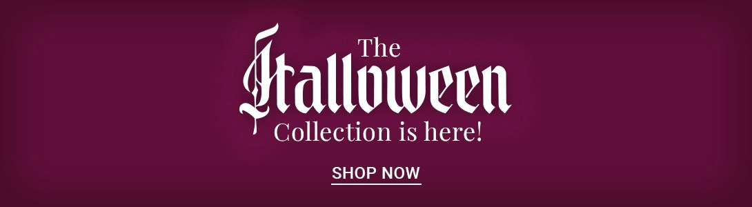 Exciting Halloween collection announcement with vibrant text inviting shoppers to explore.