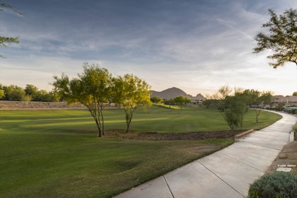 Summer Lawn in Desert near sidewalk