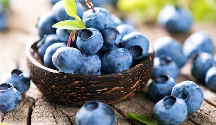 Blueberries in wooden bowl