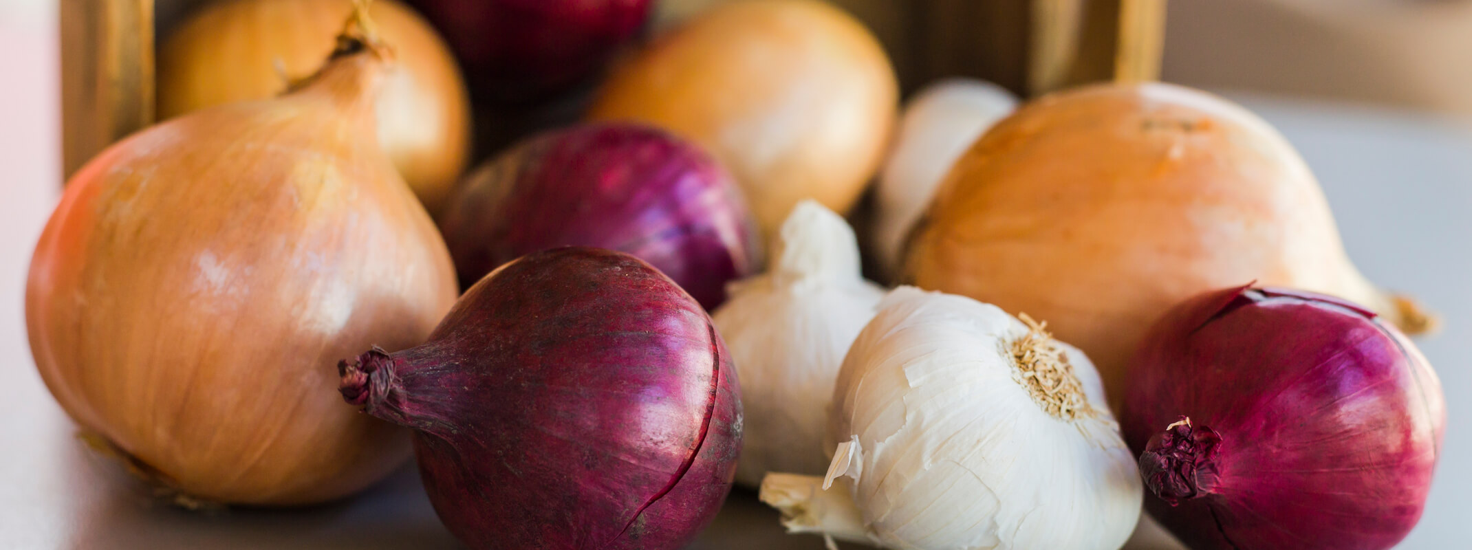 Onion and garlic bulbs