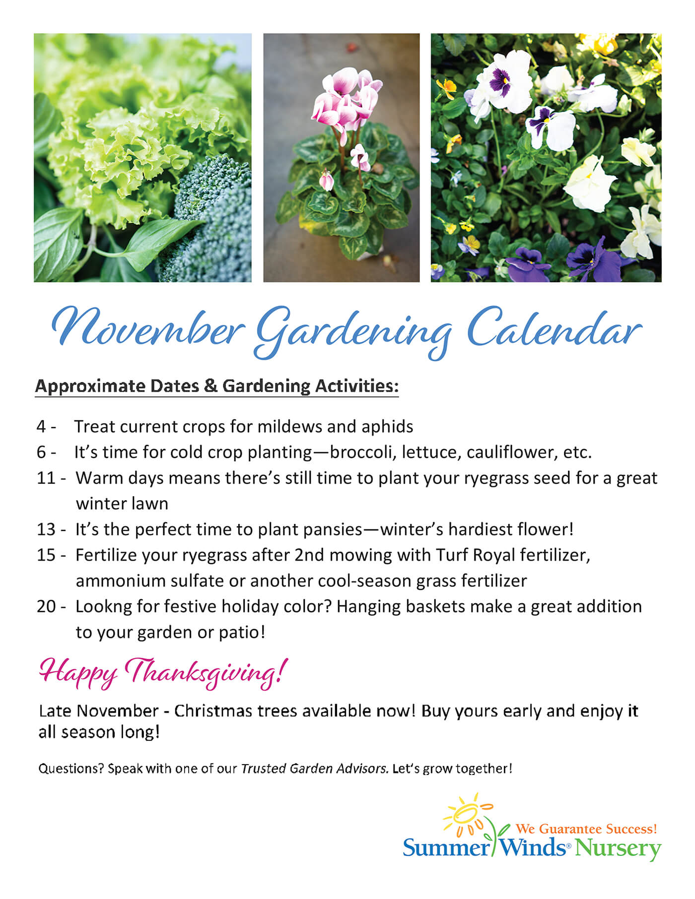 A jpg image of our November Gardening Calendar flyer