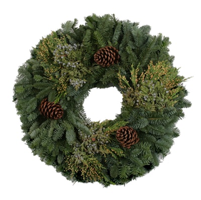 holiday decor mixed noble wreath with mixed greens and pinecones