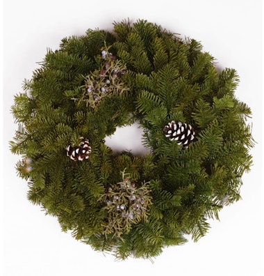 holiday decor - mixed candle ring with mixed greens and pinecones
