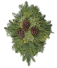 holiday decor door charm with evergreens and pinecones