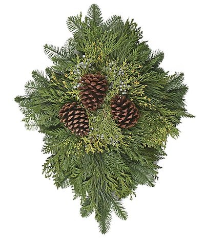 holiday decor door charm with evergreens and pinecones
