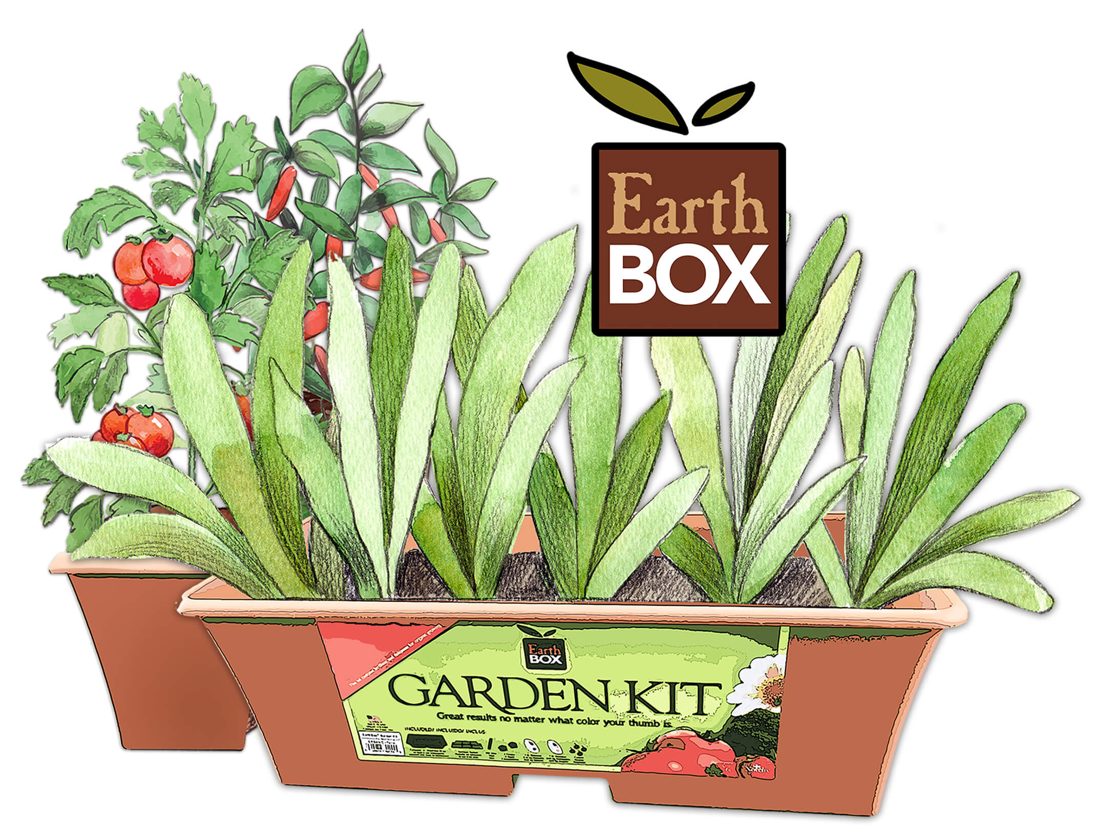 earthbox garden kit illustration two boxes together with earthbox logo up above