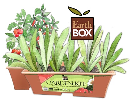 earthbox garden kit illustration two boxes together with earthbox logo up above