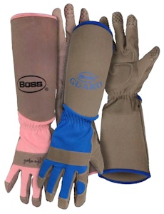 boss and boss guard pink and blue long cuff rose gloves