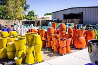 A wide variety of colorful outdoor pots at SummerWinds Nursery in Phoenix, AZ