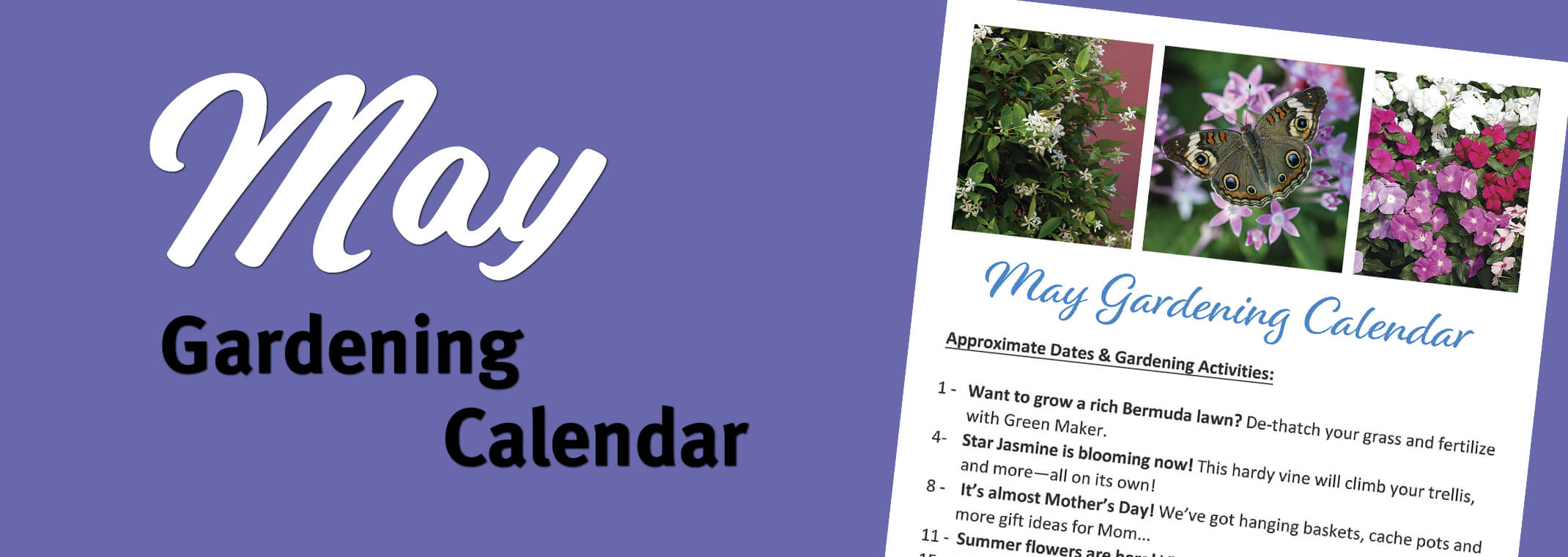 May Gardening Calendar text with a snapshot of the PDF you can download