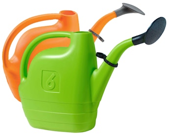watering can cans crescent orange and green