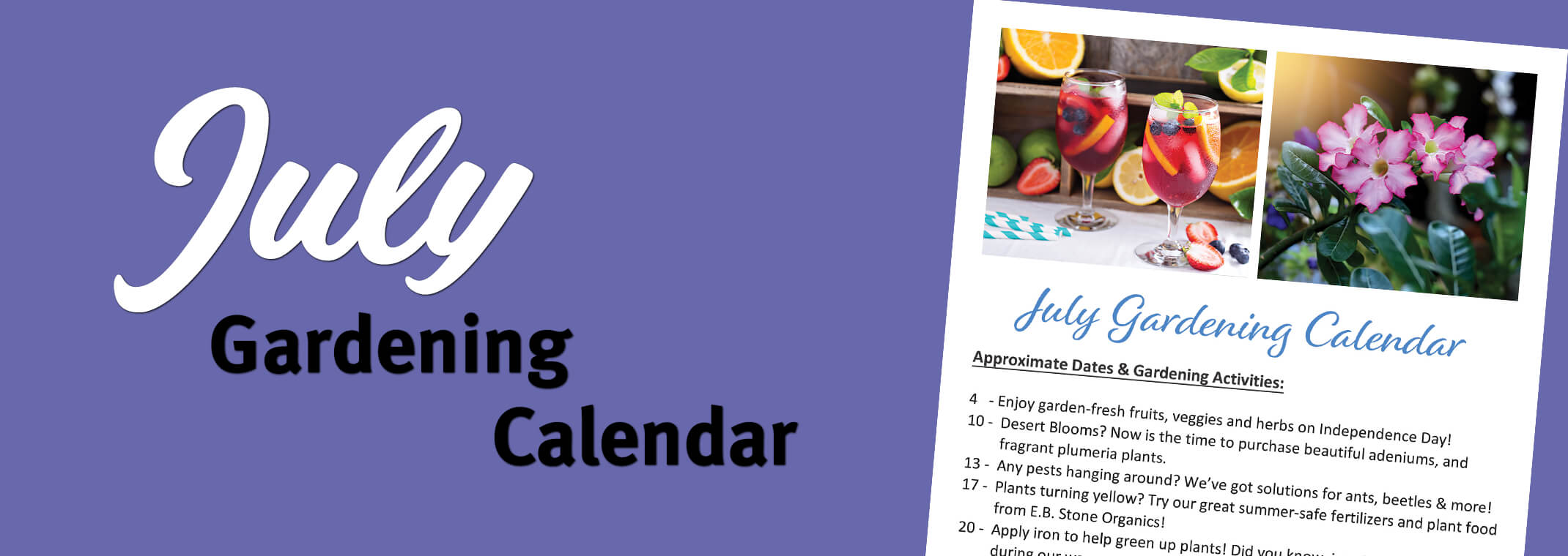 July Gardening Calendar - with snapshot of printable gardening calendar