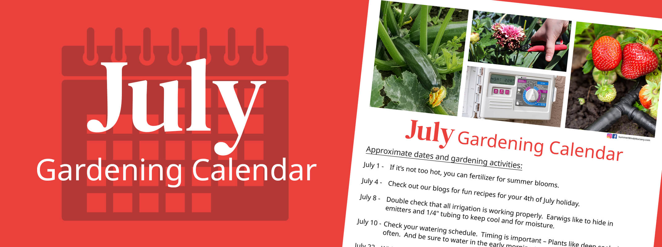 july gardening calendar with tips on the right