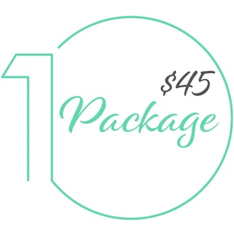 A blue graphic with the number 1 and the text Package, and $45 (in grey) 