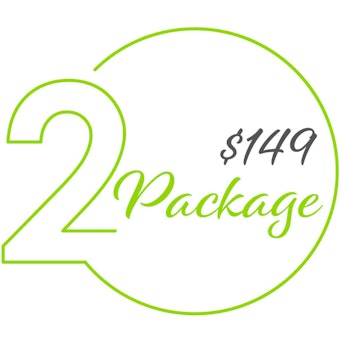 A blue graphic with the number 1 and the text Package, and $149 (in grey) 