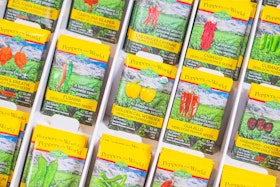 Rows of pepper seed packets from Sandia Seeds Company