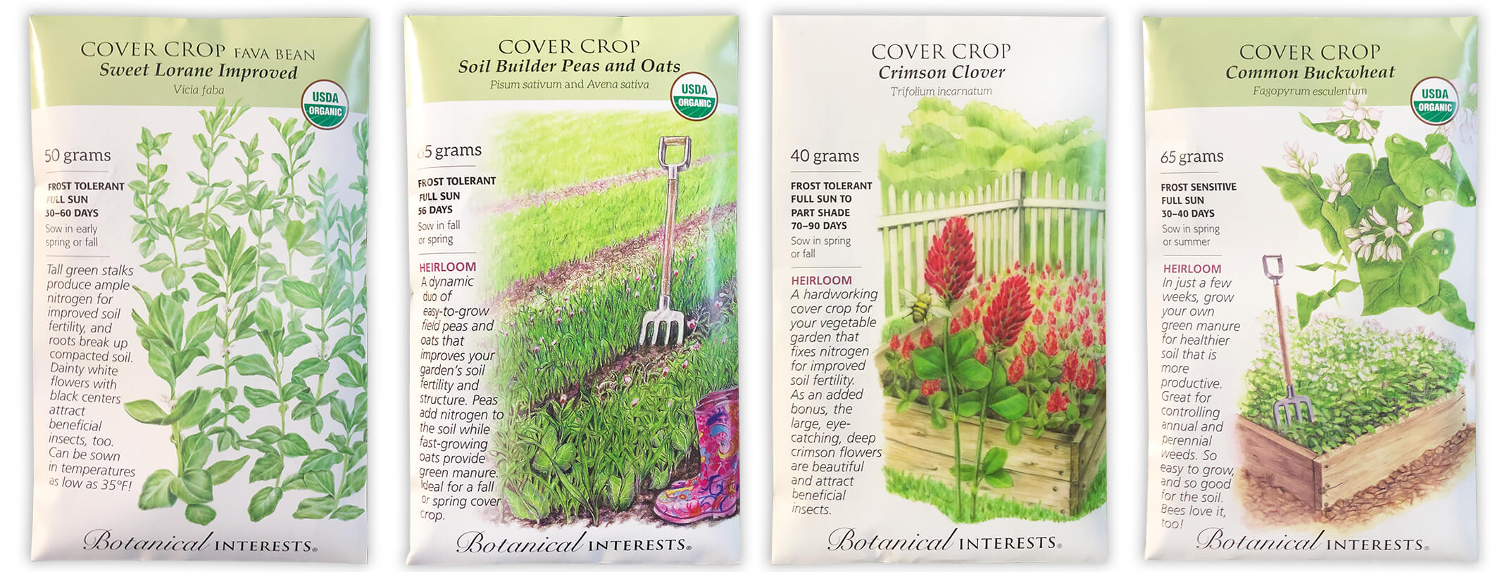 assorted cover crops botanical interest seed packets