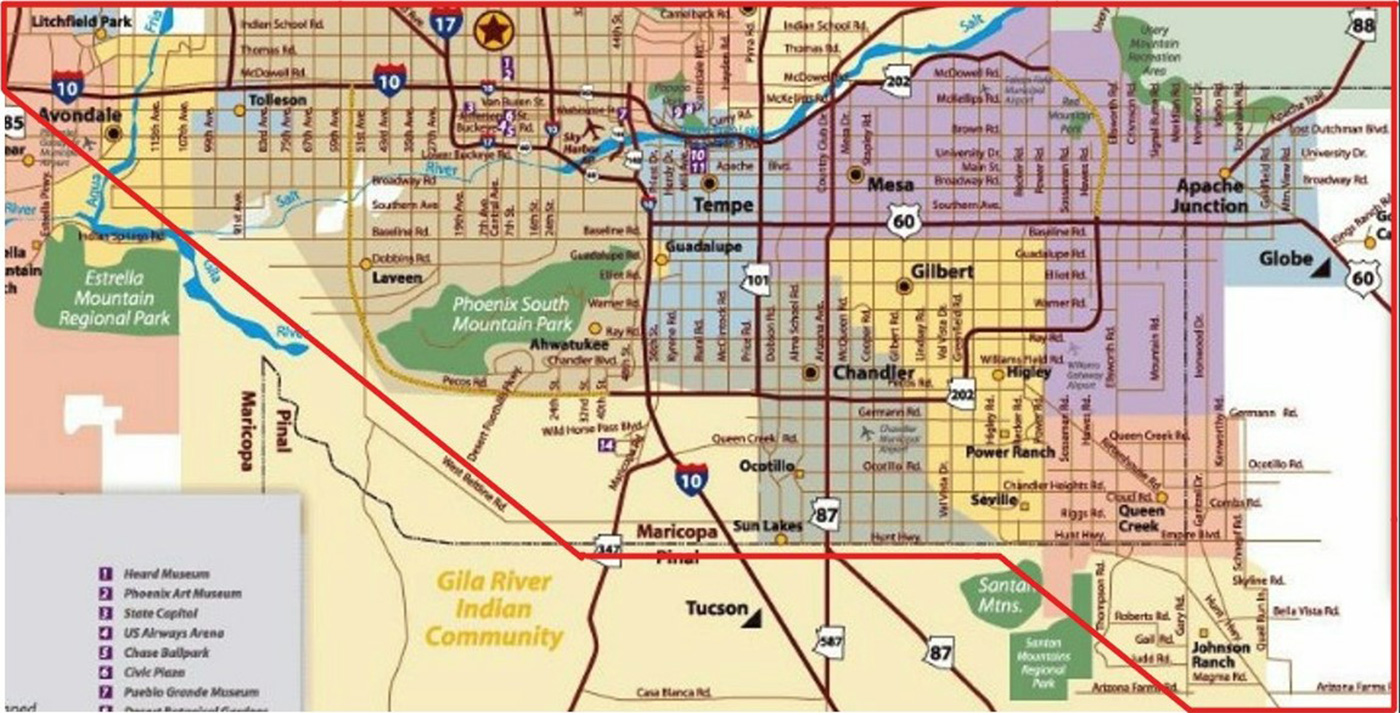 A map of the area that Garden Coach, Cheri Mogensen serves.