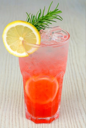 Iced Strawberry-Lemon Spritzer with Rosemary.