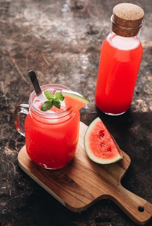 Watermelon Basil Cooler drink on a table.