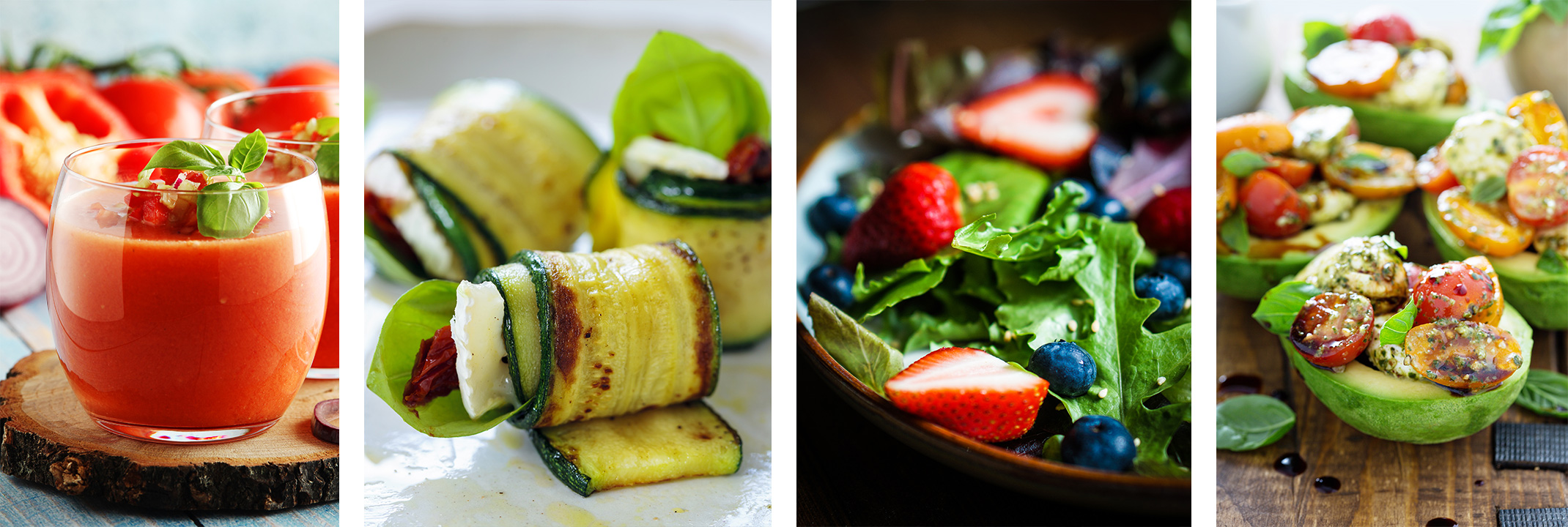4 different vegetarian dishes made with garden-fresh ingredients.