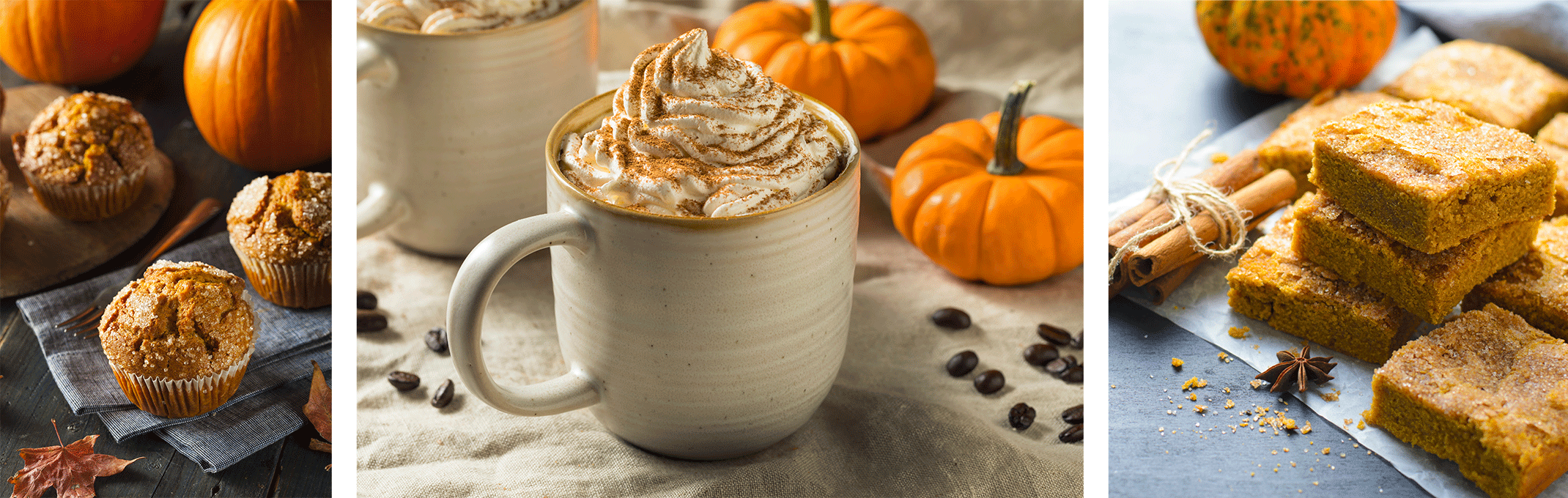 Pumpkin Muffins, Pumpkin Latte, and Pumpkin Blondies.