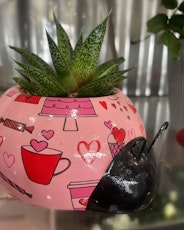 small ladybug planter valentines day with single aloe or succulent plant
