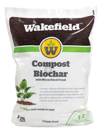 A bag of Wakefield Compost Biochar with Mycorrhizal Fungi.