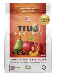 A bag of True Organic Fruit & Nut Tree Food.