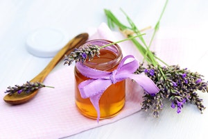 jar of lavender simple syrup with ribbon summerwinds arizona