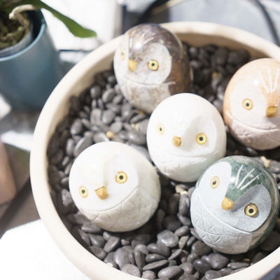 Bird ornaments in a pot