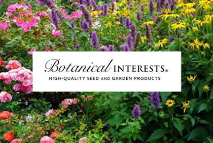 Colorful Flowers behind the Botanical Interests logo.