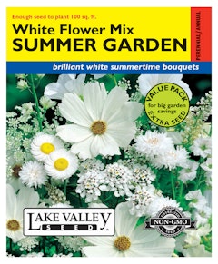 White Flower Mix - Summer Garden Flower Seeds A packet of White Flower Mix Summer Garden Flower Seeds by Lake Valley Seed.