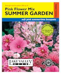 A packet of Pink Flower Mix Summer Garden Flower Seeds by Lake Valley Seed.