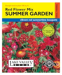 A packet of Red Flower Mix Summer Garden Flower Seeds by Lake Valley Seed.